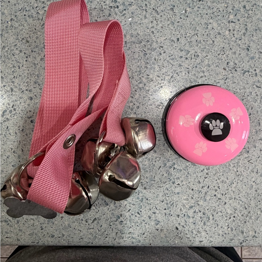 Pink Paw-Accent Pet Bell Collar with Matching Clicker